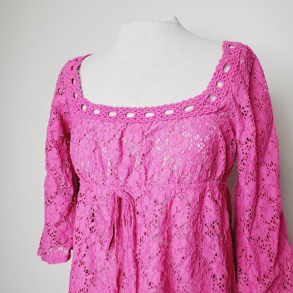 LAUNDRY BY DESIGN Pink Crochet Lace Boho Swimsuit Cover-Up - Picture 4 of 9